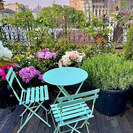 Rooftop Garden Triplex With Ac Over Notre - Dame Apartament Paryż